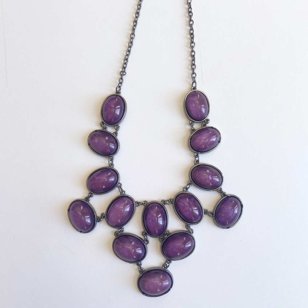 Statement NecklAce with Purple Stones and gun metal